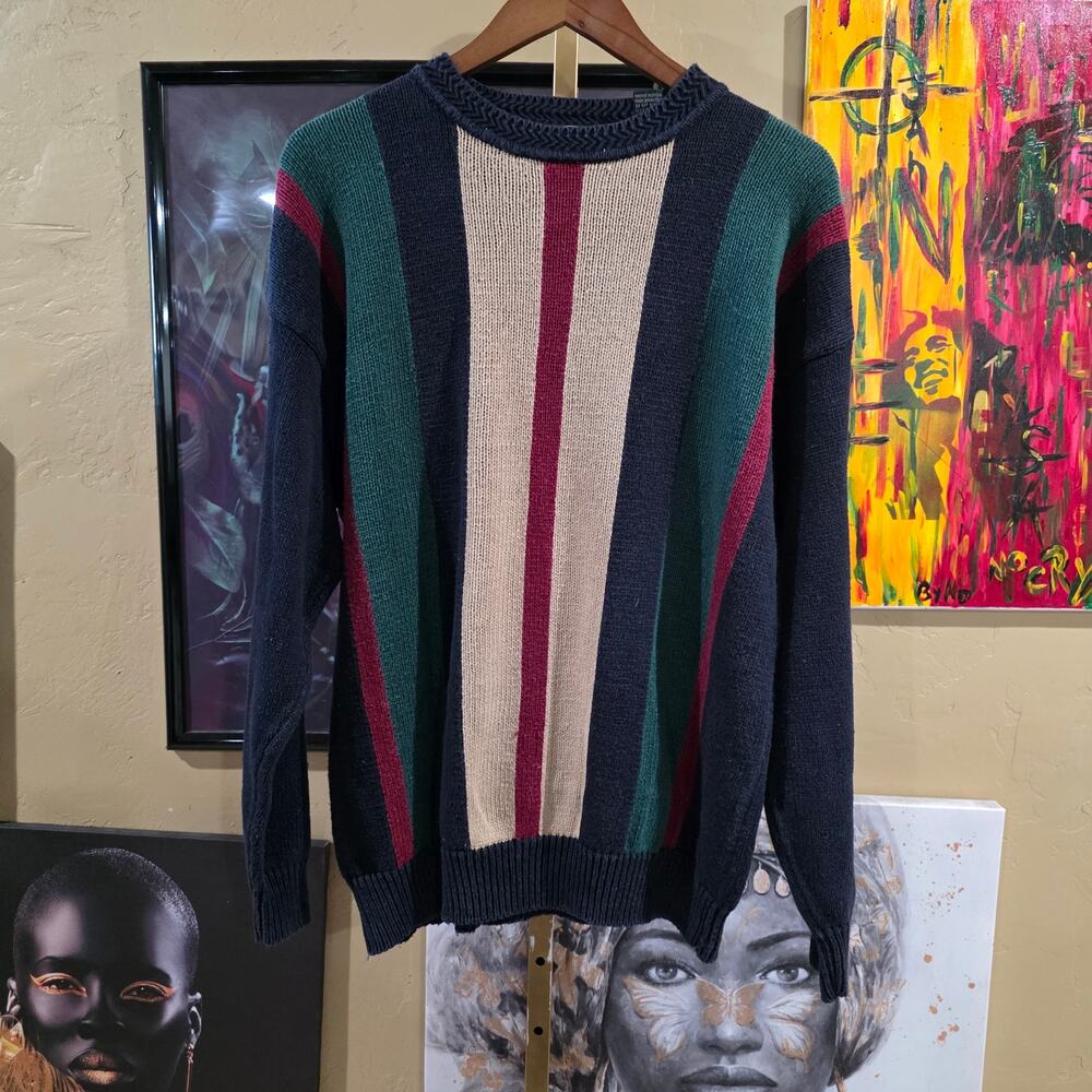 90s Stone Harbor Geometric Colorblock Grandpacore Heavy Knit Sweater Size M
